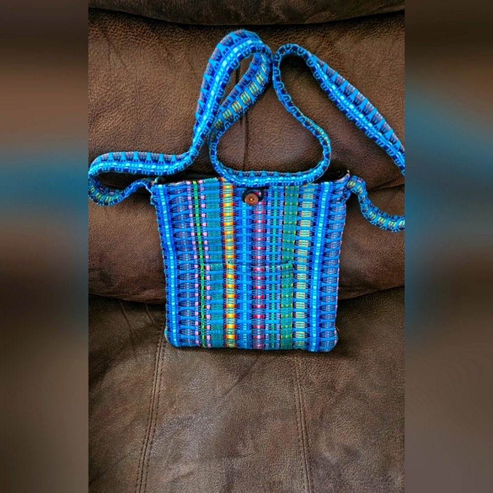 Blue Multicolor Woven Shoulder Bag